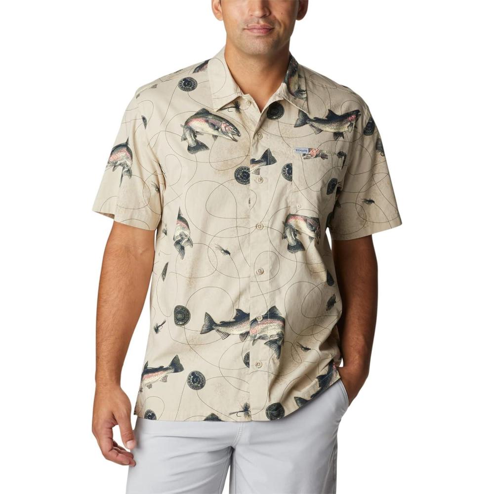 imageColumbia Mens Super Tamiami Long Sleeve ShirtFossil Freshwater Dryfly Print