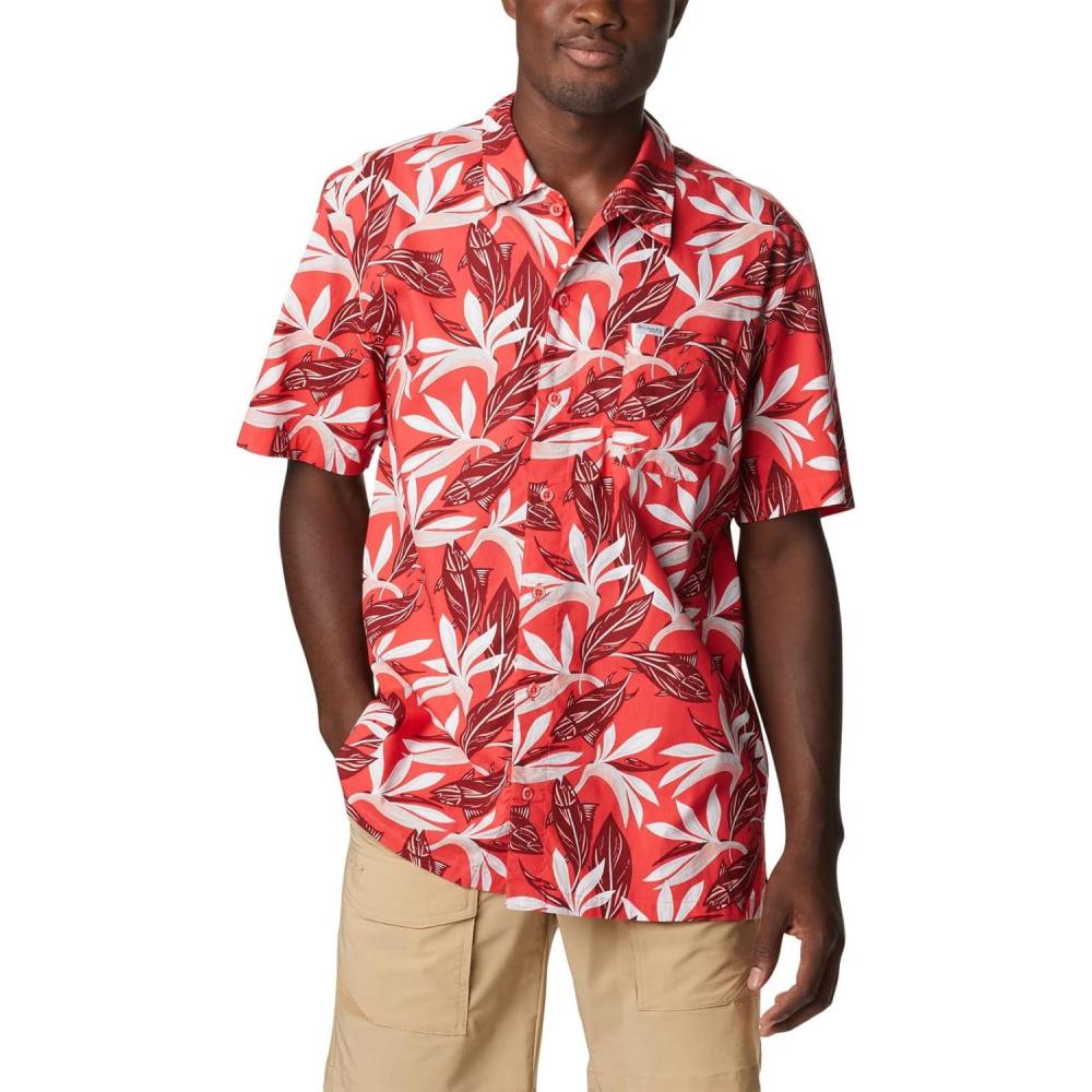 imageColumbia Mens Super Tamiami Long Sleeve ShirtRed Hibiscus Tuna Paradise Print