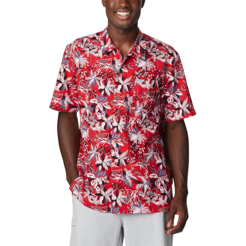 imageColumbia Mens Super Tamiami Long Sleeve ShirtRed Spark Fireworks Fish Print