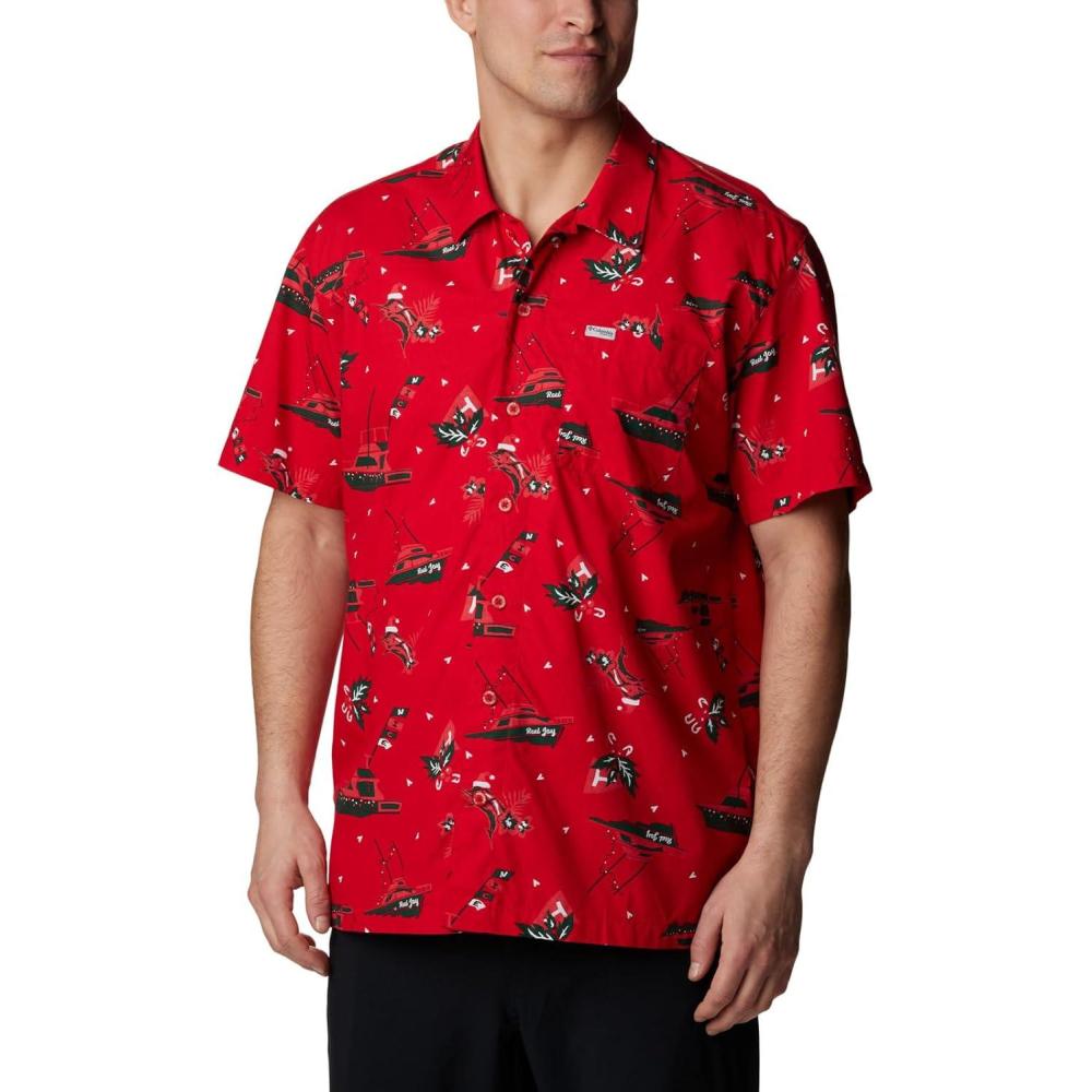 imageColumbia Mens Super Tamiami Long Sleeve ShirtRed Spark Reel Joy Print