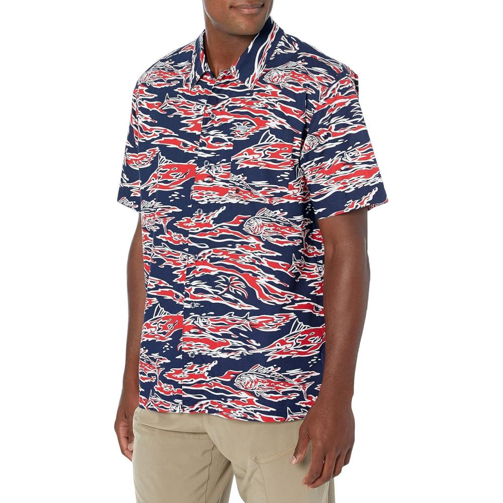 imageColumbia Mens Super Tamiami Long Sleeve ShirtRed Spark Rough Waves Print