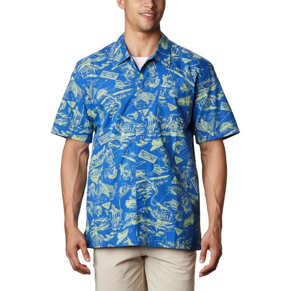 imageColumbia Mens Super Tamiami Long Sleeve ShirtVivid Blue Freshwater Roots Print