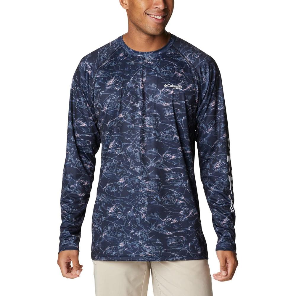 imageColumbia Mens Super Terminal Tackle Vent Long SleeveCollegiate Navy Contour Fish Print