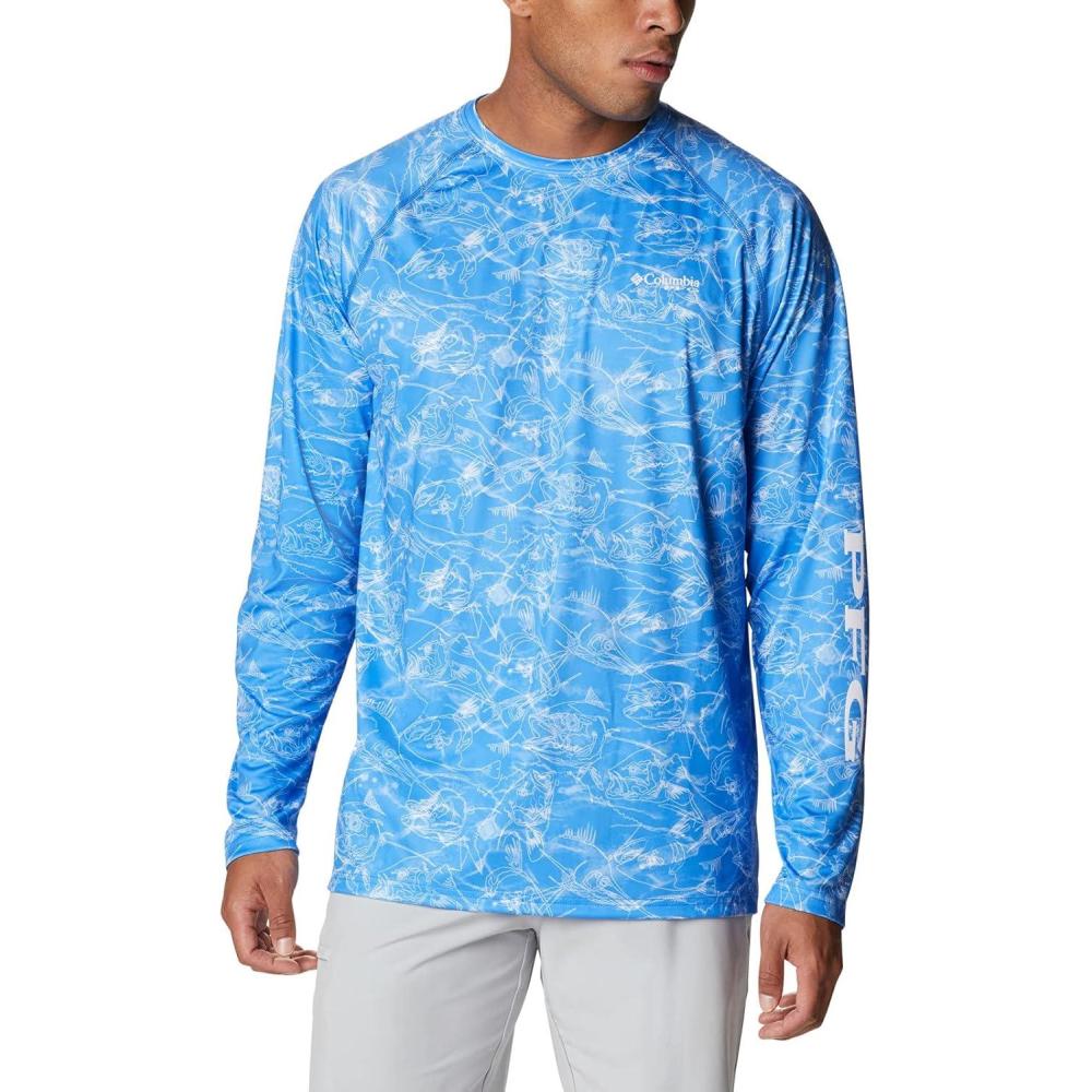 imageColumbia Mens Super Terminal Tackle Vent Long SleeveHarbor Blue Contour Fish Print