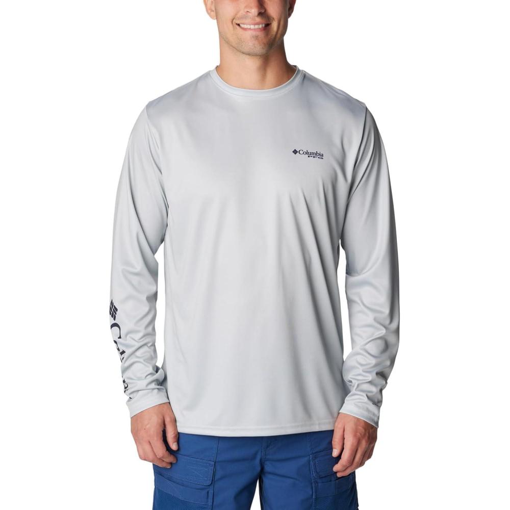 imageColumbia Mens Terminal Tackle PFG Fins and Stripes Long SleeveCool GreyFins  Stripes