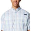 Columbia Men’s Super Tamiami Long Sleeve Shirt(Aqua Haze All Over Gingham)