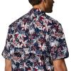 Columbia Men’s Super Tamiami Long Sleeve Shirt(Collegiate Navy Fireworks Fish Print)
