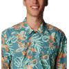 Columbia Men’s Super Tamiami Long Sleeve Shirt(Tranquil Teal Wildwaters Print)