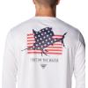 Columbia Mens Terminal Tackle PFG Fins and Stripes Long Sleeve(White/Fins & Stripes)