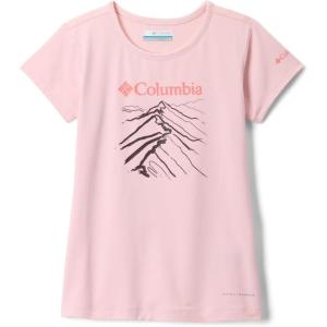 Columbia Girls Tech Trail Short Sleeve Graphic Shirt(Satin Pink Heather/Ridge Line Life)
