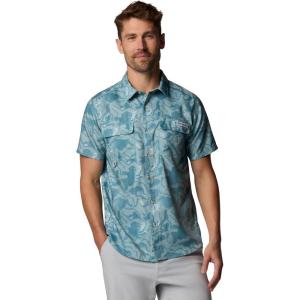 Columbia Mens PFG Uncharted Printed Short Sleeve Shirt(Crushed Blue Swamplands)