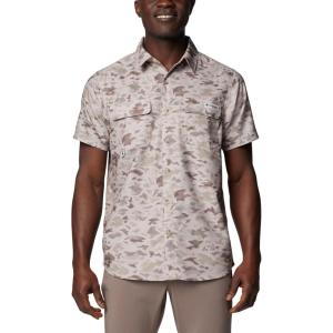 Columbia Mens PFG Uncharted Printed Short Sleeve Shirt(Crushed Clay Uncharted Waters)