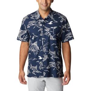 Columbia Men’s Super Tamiami Long Sleeve Shirt(Collegiate Navy Mighty Marlins Print)
