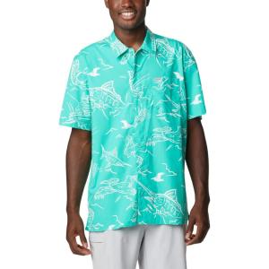 Columbia Men’s Super Tamiami Long Sleeve Shirt(Electric Turquoise Mighty Marlins Print)