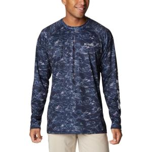 Columbia Mens Super Terminal Tackle Vent Long Sleeve(Collegiate Navy Contour Fish Print)