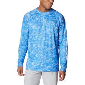 Columbia Mens Super Terminal Tackle Vent Long Sleeve(Harbor Blue Contour Fish Print)