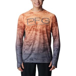 Columbia Mens Super Terminal Tackle Vent Long Sleeve(Orange Blast Pfg Camo Gradient)