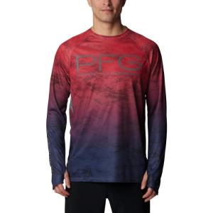 Columbia Mens Super Terminal Tackle Vent Long Sleeve(Red Spark Pfg Camo Gradient)