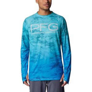 Columbia Mens Super Terminal Tackle Vent Long Sleeve(Turquoise Pfg Camo Gradient)