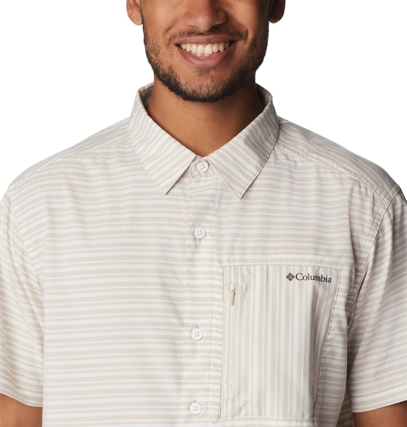 imageColumbia Mens Twisted Creek II Short Sleeve ShirtAncient Fossil Basic Stripe
