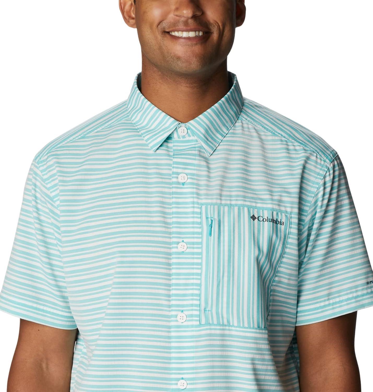 imageColumbia Mens Twisted Creek II Short Sleeve ShirtBright Aqua Basic Stripe