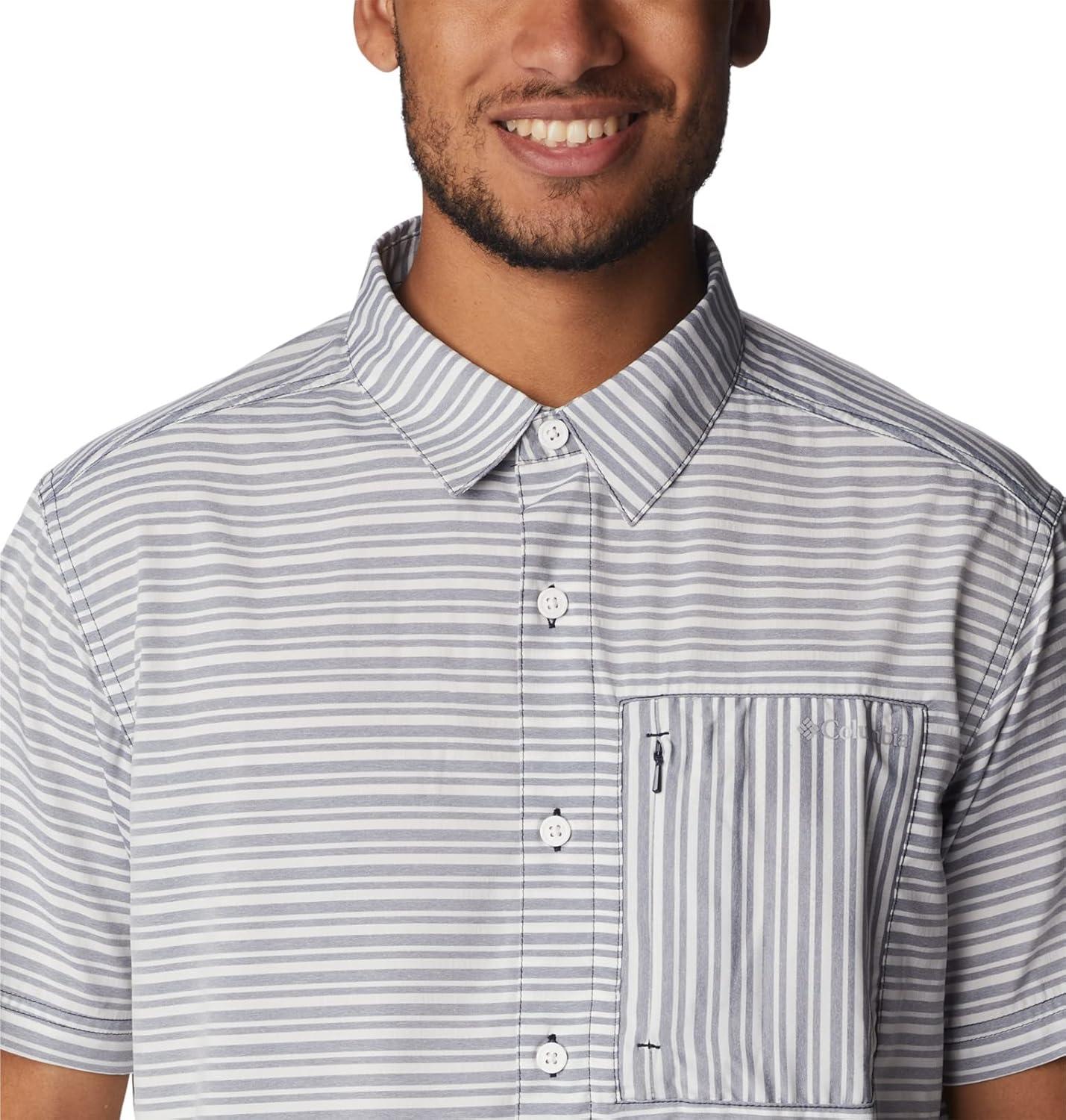 imageColumbia Mens Twisted Creek II Short Sleeve ShirtCollegiate Navy Basic Stripe