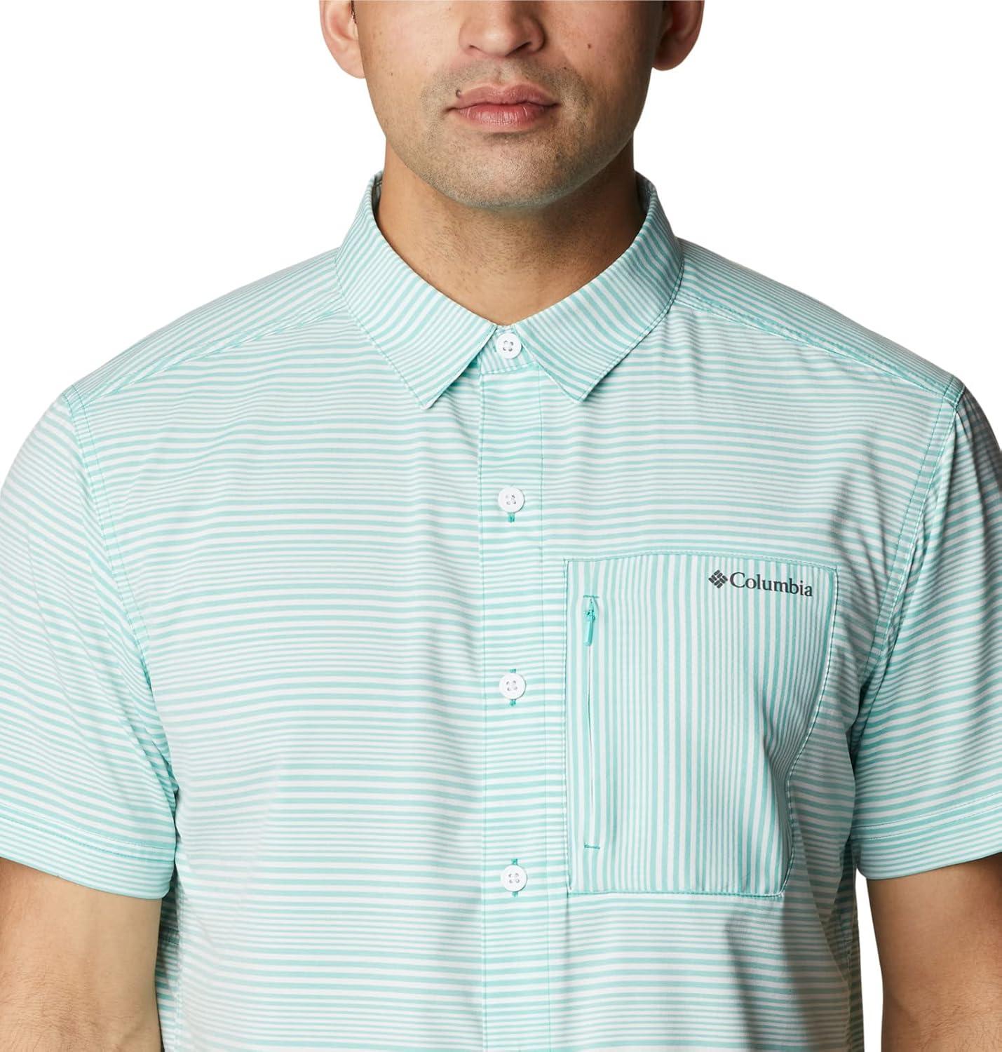 imageColumbia Mens Twisted Creek II Short Sleeve ShirtElectric Turquoise Wave Crest Stripe