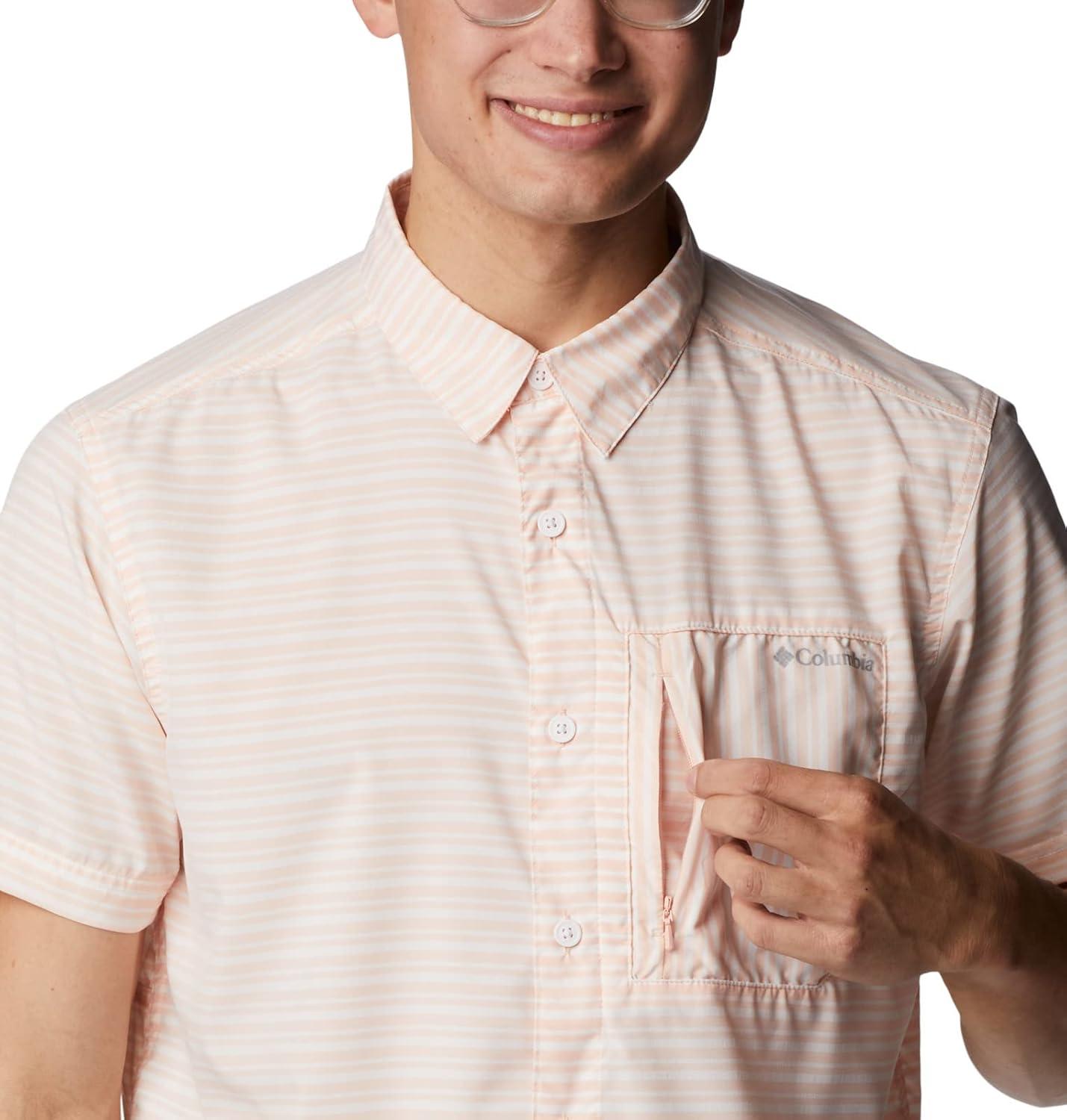 imageColumbia Mens Twisted Creek II Short Sleeve ShirtPeach Blossom Basic Stripe