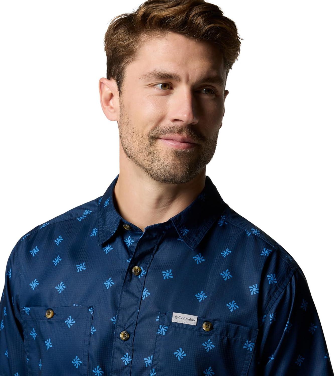 imageColumbia Mens Utilizer Printed Woven Short SleeveColl Navy Sundot Tonal