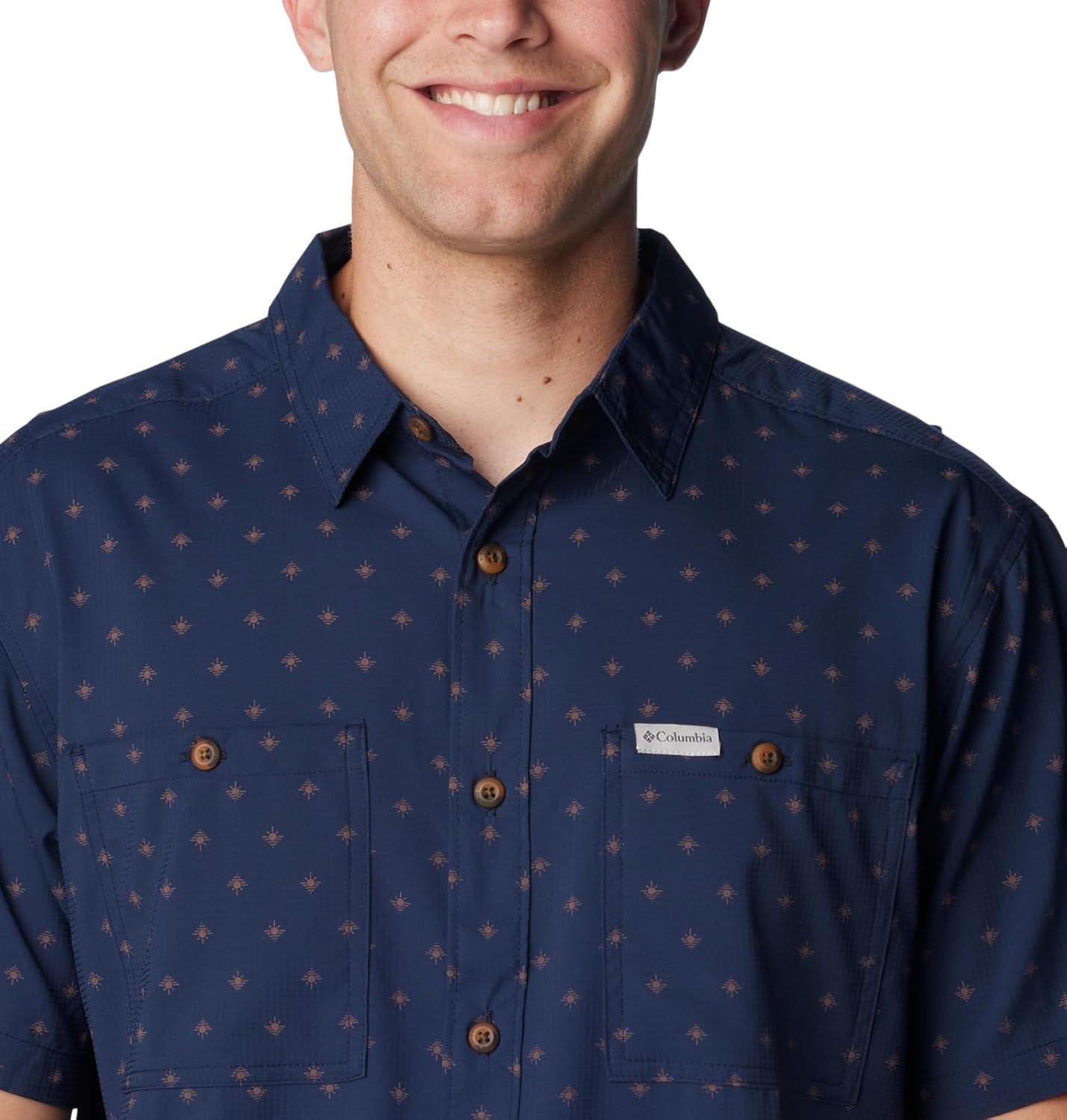 imageColumbia Mens Utilizer Printed Woven Short SleeveCollegiate Navy Dawn Dot Multicolor