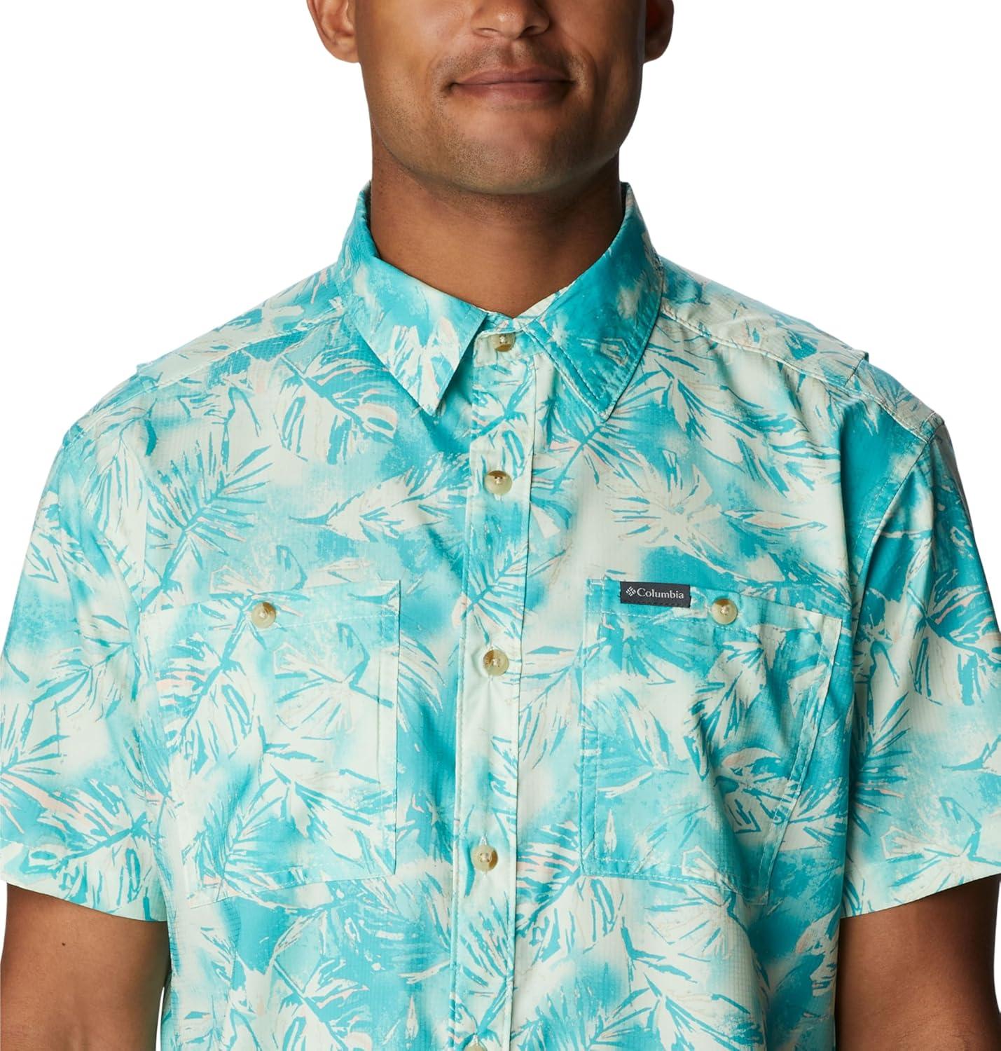 imageColumbia Mens Utilizer Printed Woven Short SleeveIce Green Sketchy Paradise