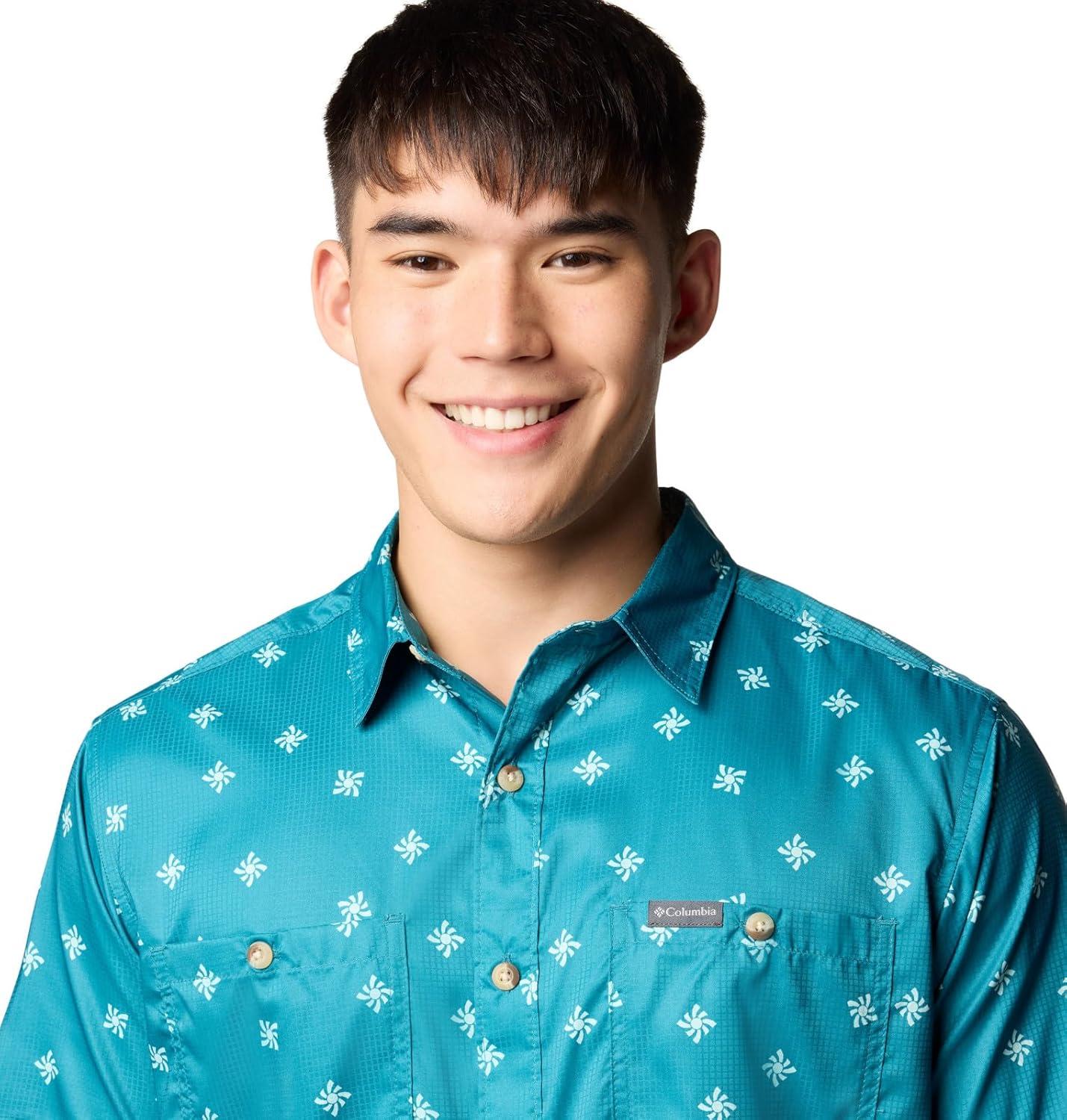 imageColumbia Mens Utilizer Printed Woven Short SleeveRiver Blue Sundot Tonal