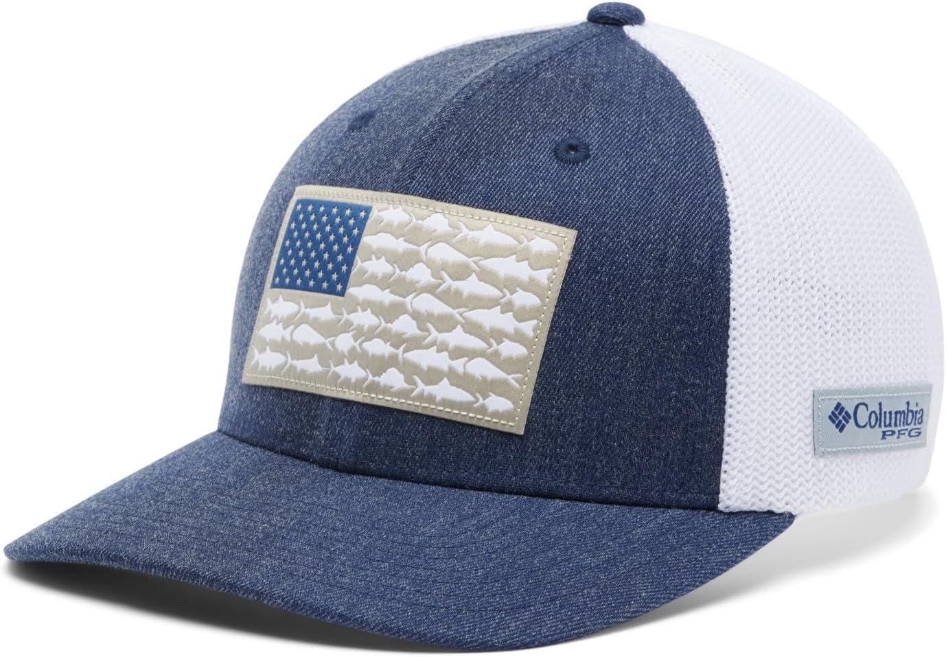 imageColumbia Unisex Adult PFG Logo Mesh Ball CapCarbon HeatherUS Fish Flag