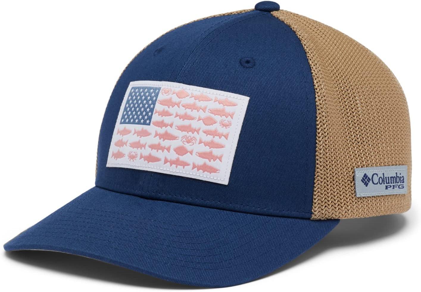 imageColumbia Unisex Adult PFG Logo Mesh Ball CapCarbonAncient FossilPNW Flag