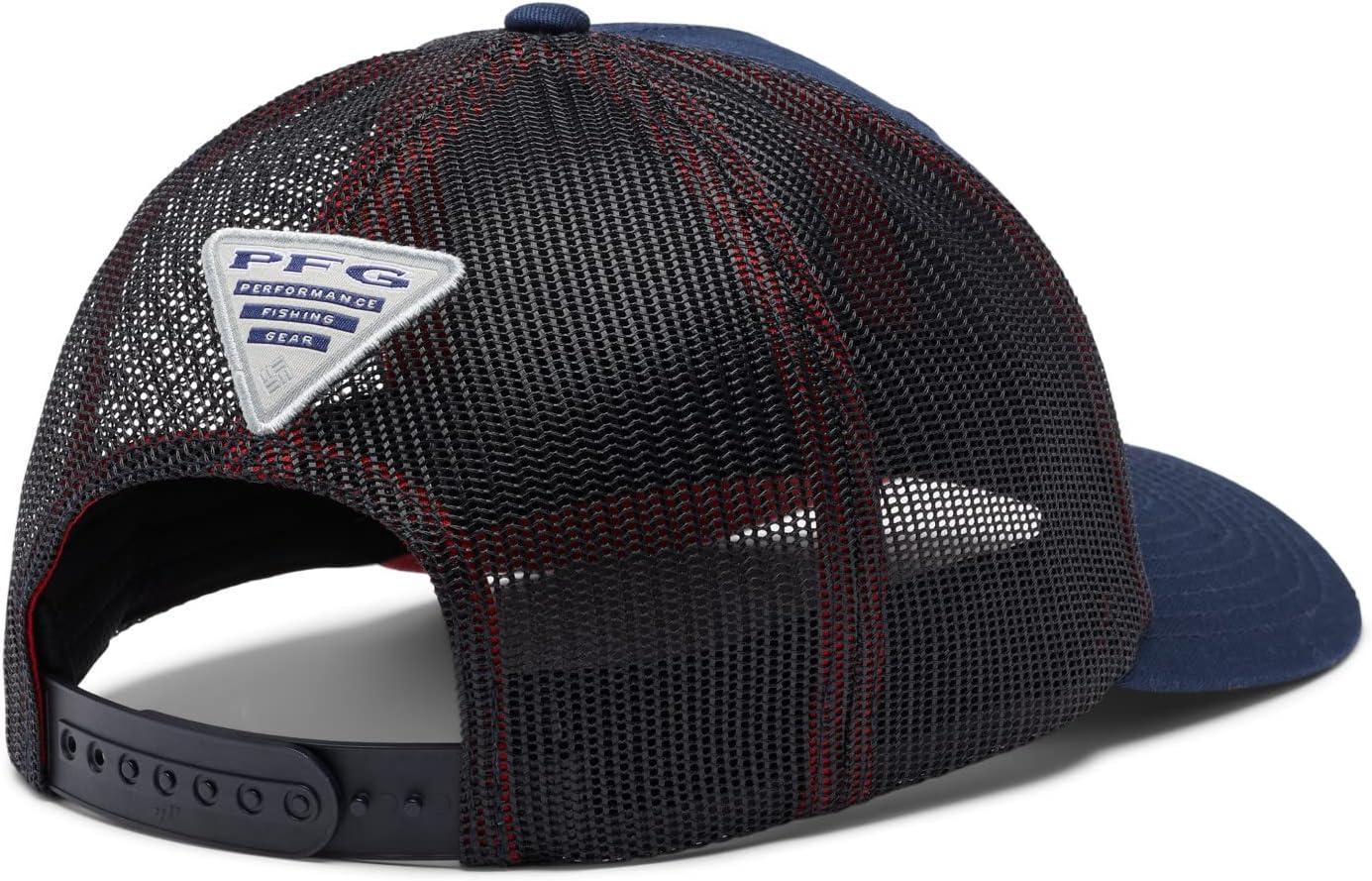 imageColumbia Unisex Adult PFG Logo Mesh Ball CapCollegiate NavySunset Red