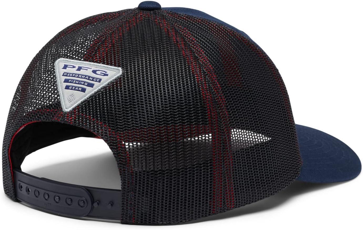 imageColumbia Unisex Adult PFG Logo Mesh Ball CapCollegiate NavySunset Red