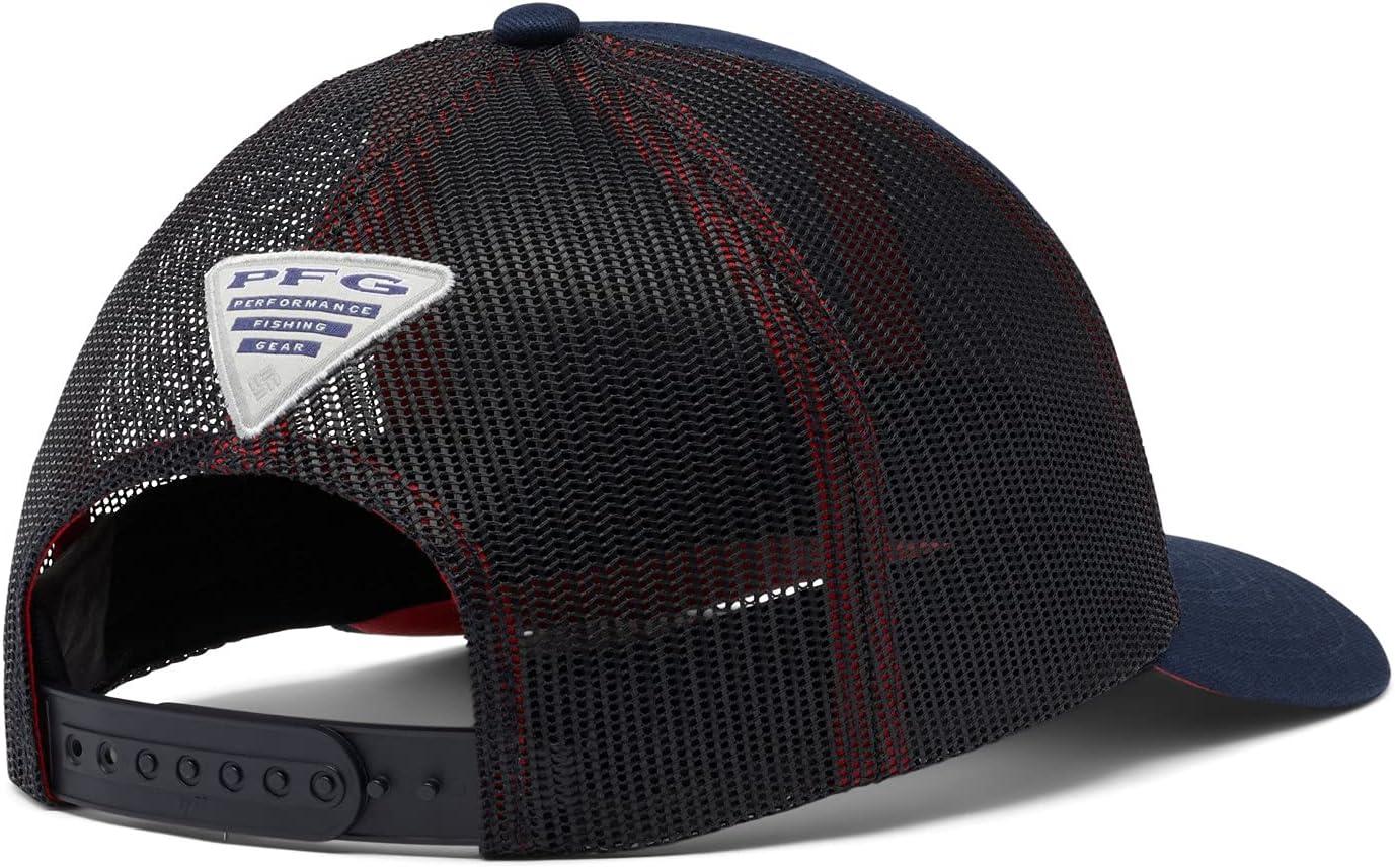 imageColumbia Unisex Adult PFG Logo Mesh Ball CapCollegiate NavySunset Red