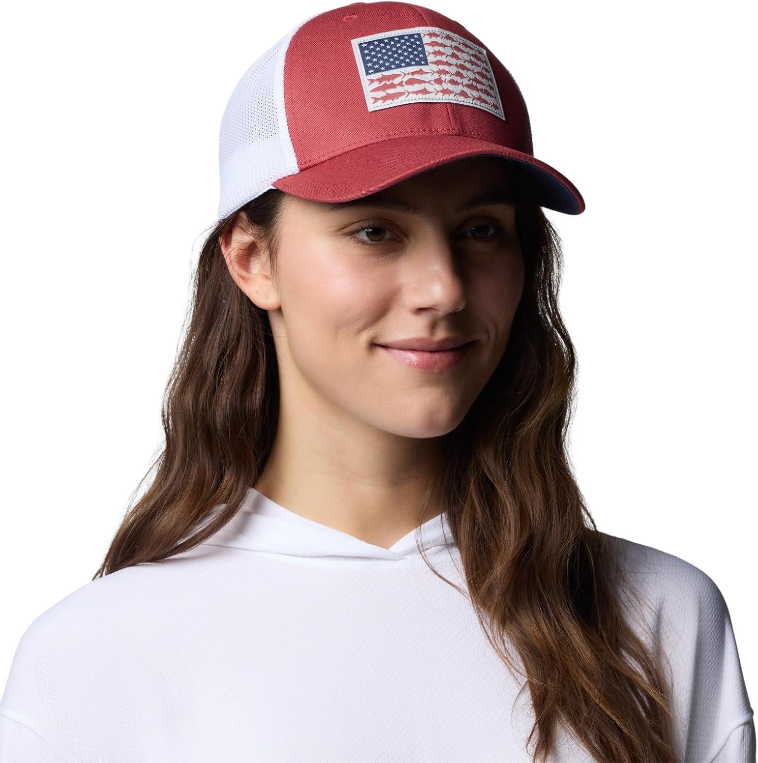 imageColumbia Unisex Adult PFG Logo Mesh Ball CapDusty CrimsonWhiteNocturnal