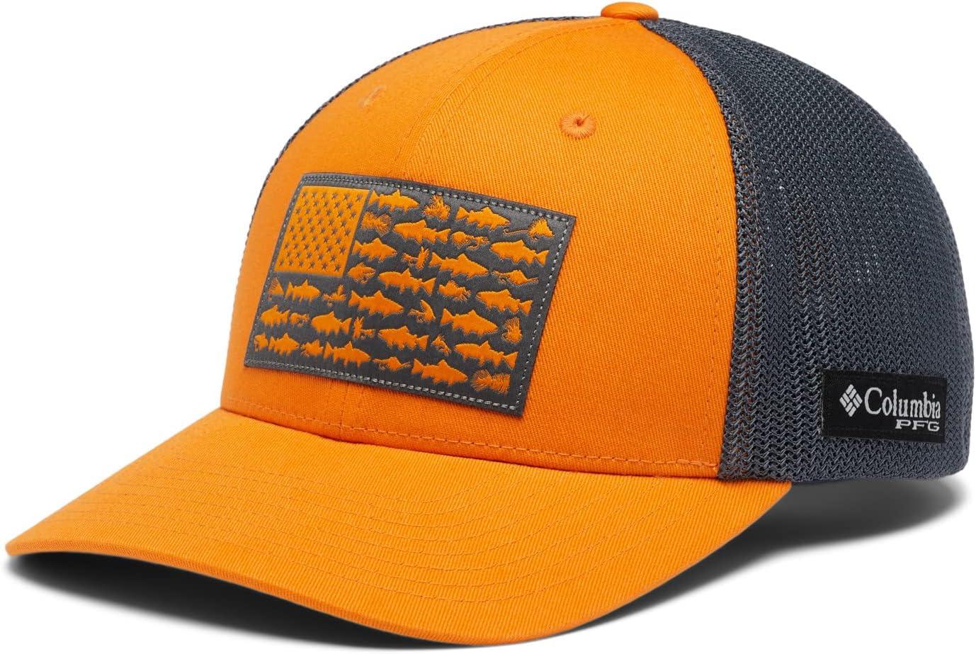 imageColumbia Unisex Adult PFG Logo Mesh Ball CapOrange BlastCity GreyTrout Flag