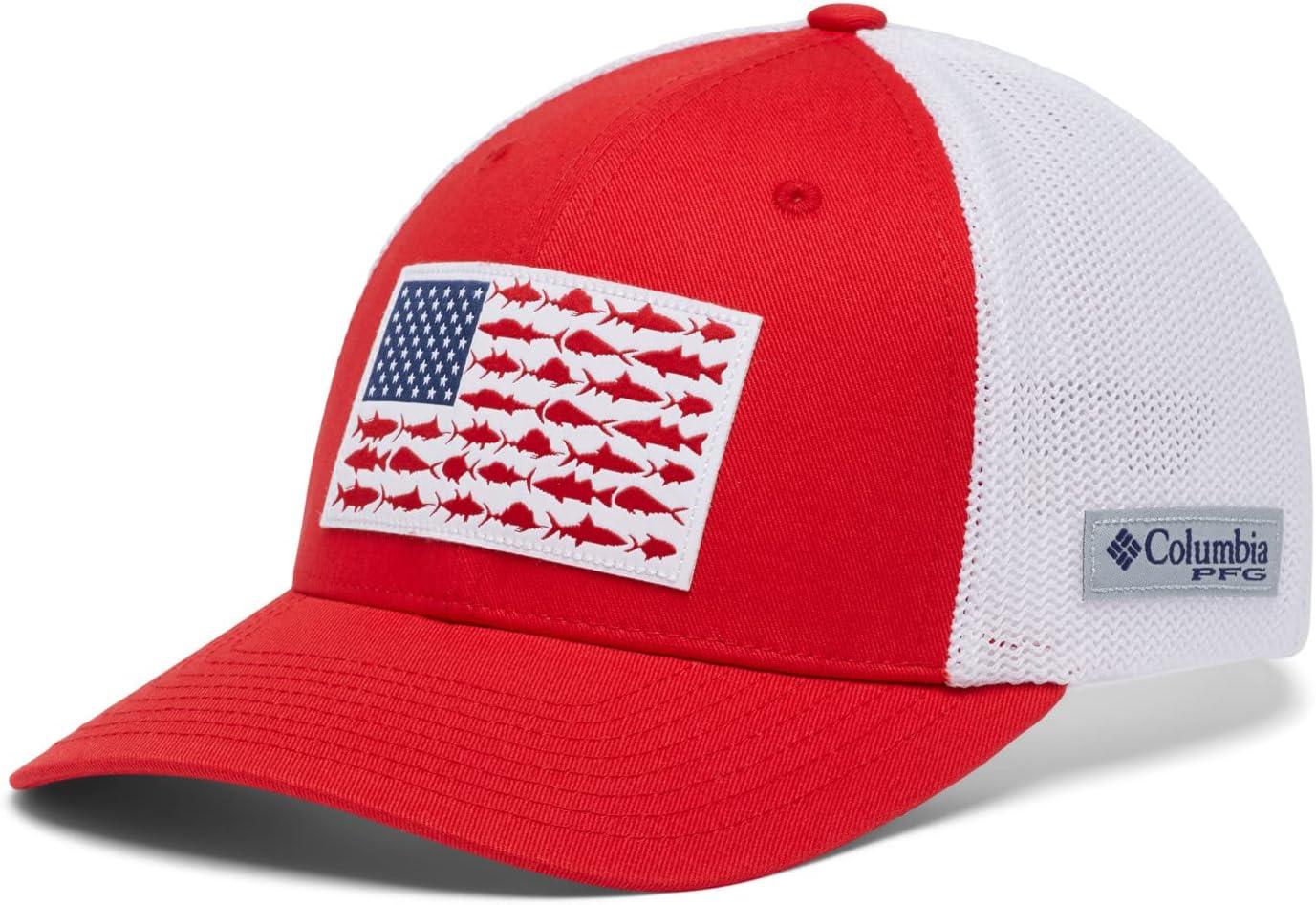 imageColumbia Unisex Adult PFG Logo Mesh Ball CapRed SparkWhiteUS Fish