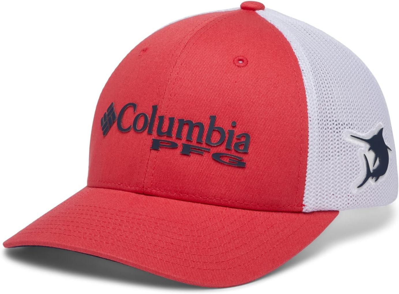 imageColumbia Unisex Adult PFG Logo Mesh Ball CapSunset RedCollegiate Navy