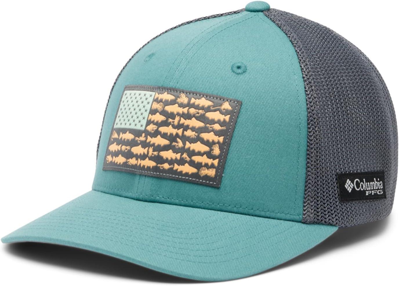 imageColumbia Unisex Adult PFG Logo Mesh Ball CapTranquil TealCity GreyTrout Flag