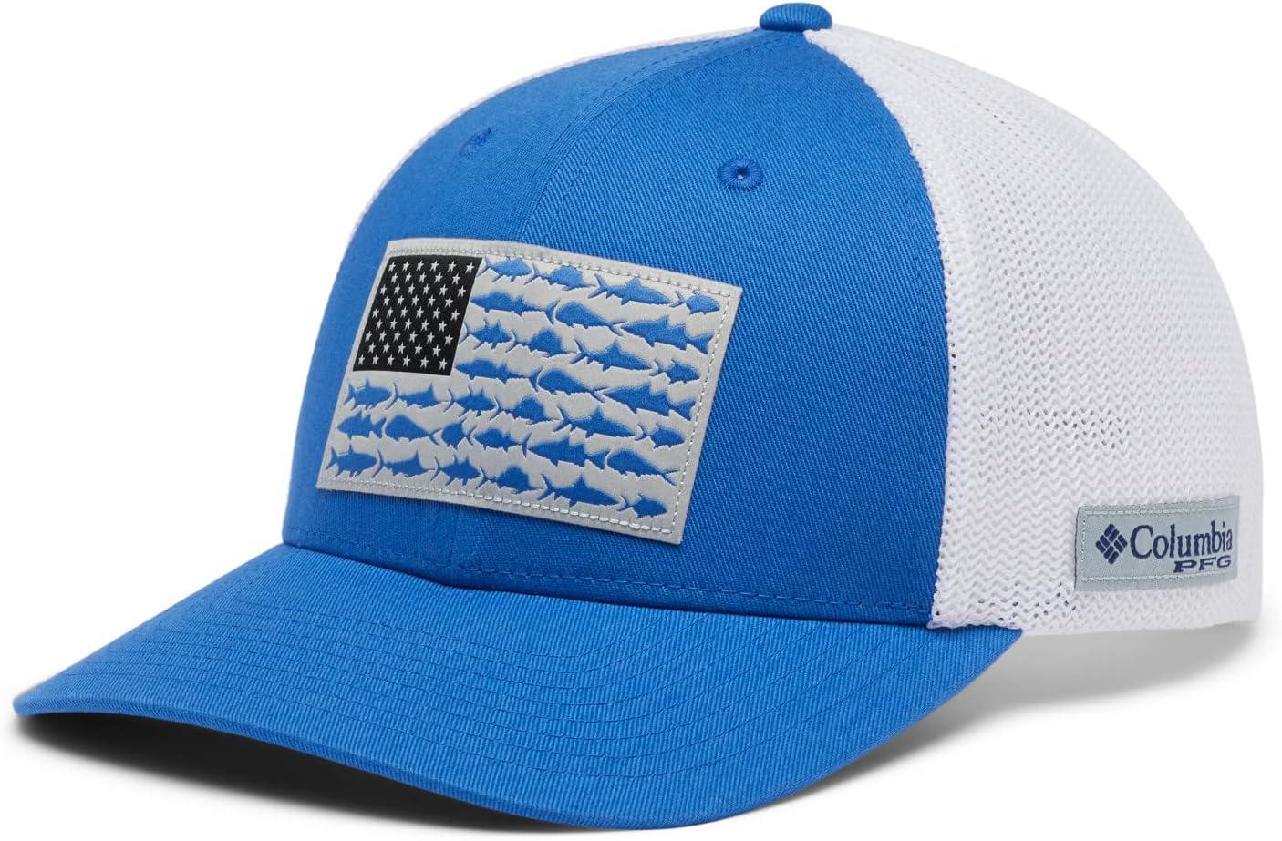 imageColumbia Unisex Adult PFG Logo Mesh Ball CapVivid BlueWhiteUS Fish Flag