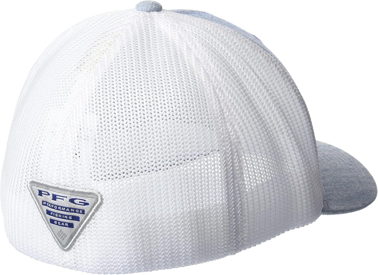 imageColumbia UnisexAdult PFG Leather Fish Flag Mesh Ball CapCapSail HeatherWhite