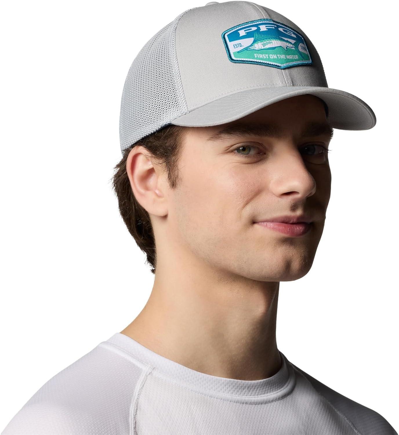 imageColumbia UnisexAdult PFG Patch Mesh Ball CapCool GreyBig Badge Marlin