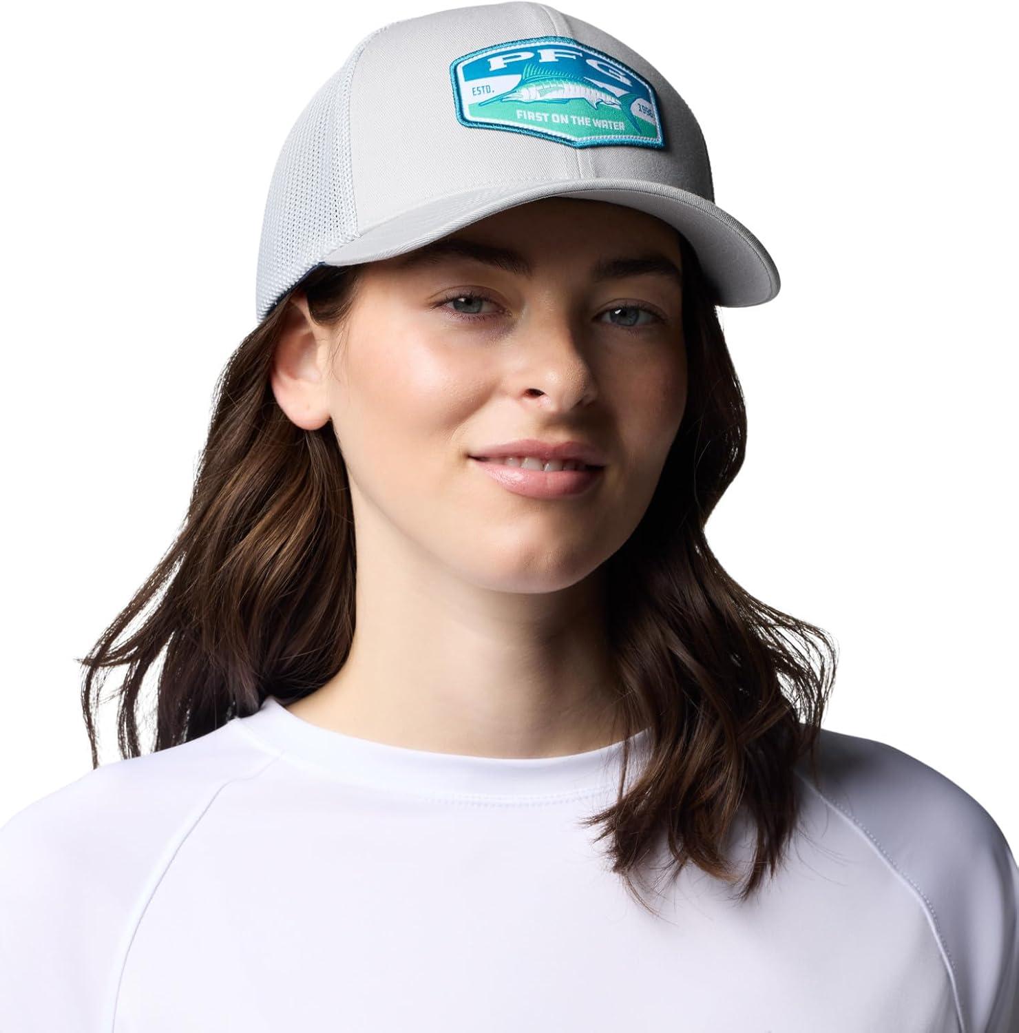 imageColumbia UnisexAdult PFG Patch Mesh Ball CapCool GreyBig Badge Marlin