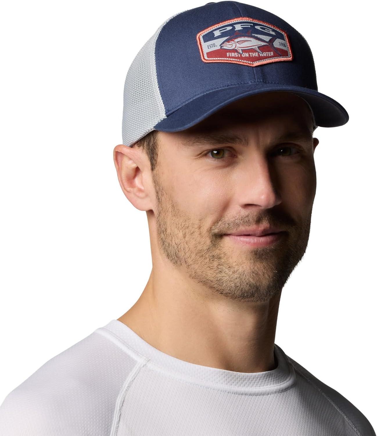 imageColumbia UnisexAdult PFG Patch Mesh Ball CapNocturnalCool GreyBig Badge Tuna