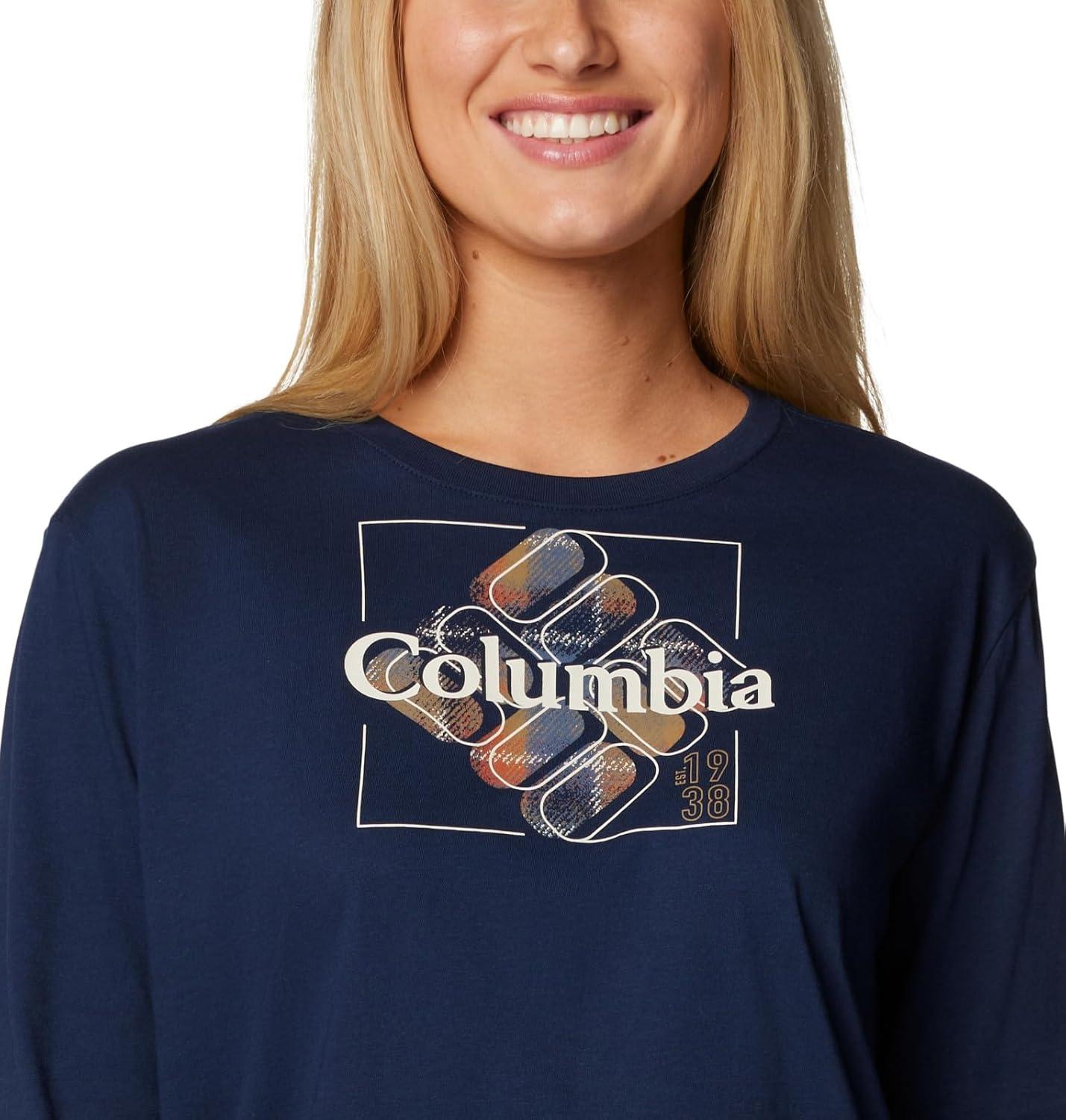 imageColumbia Womens North Cascades Long Sleeve TeeCollegiate NavyDimensional Gem Omblur