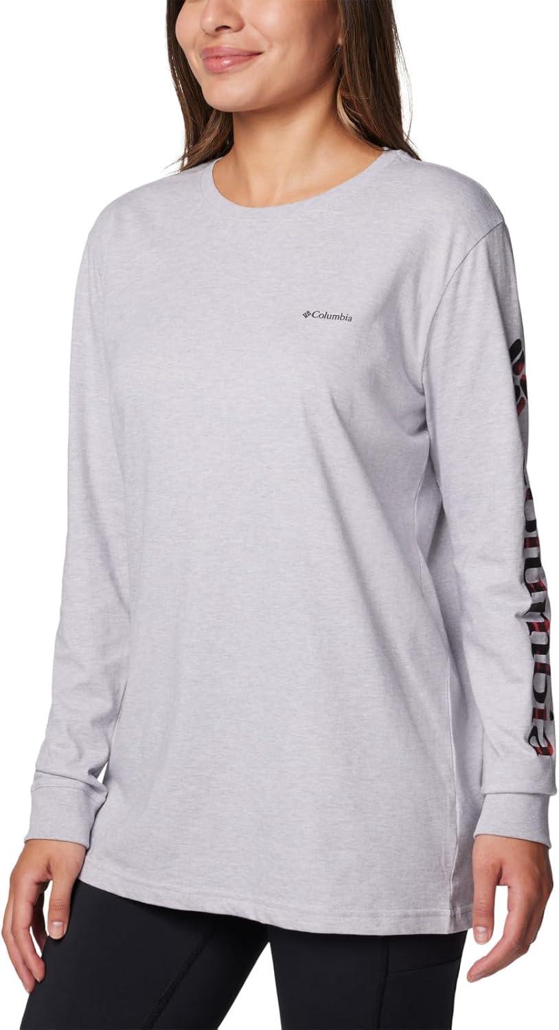 imageColumbia Womens North Cascades Long Sleeve TeeColm Grey HthrCsc Sleeve Logo Omblur