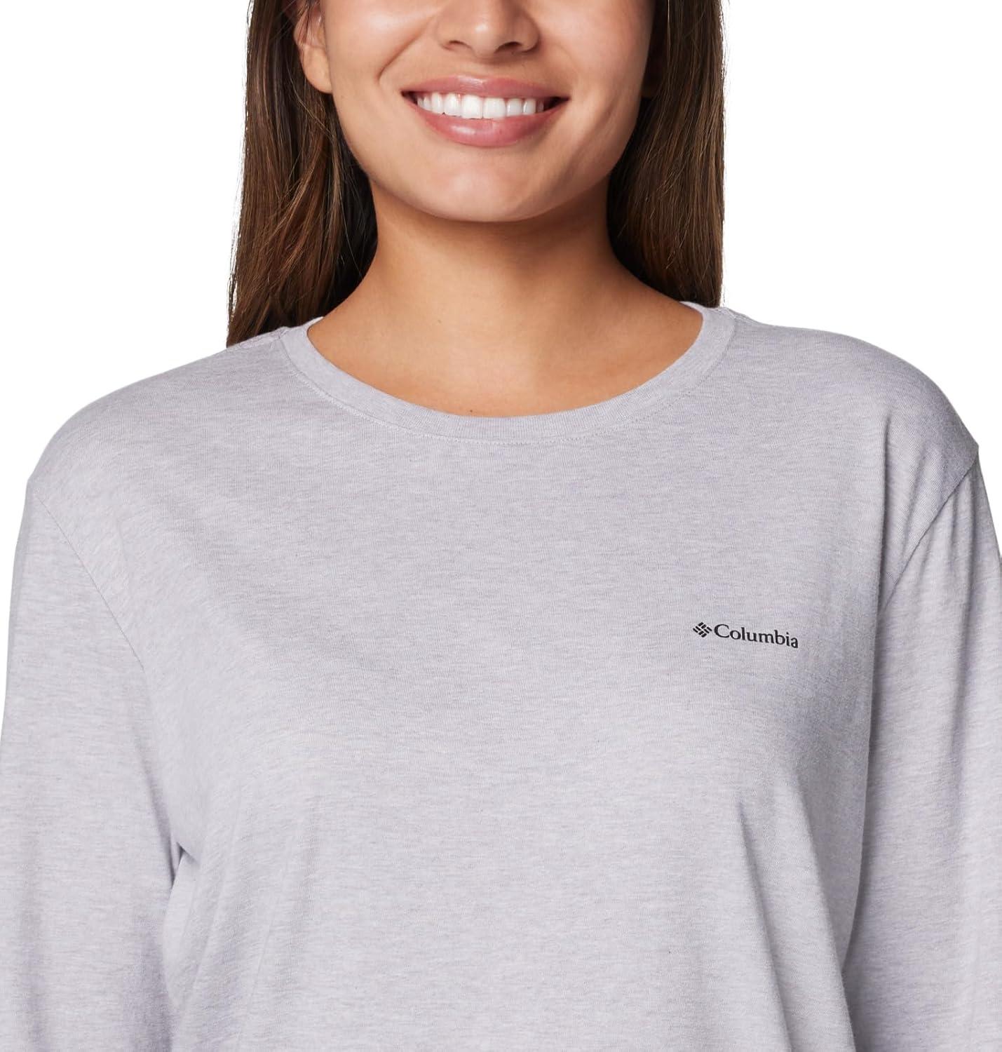 imageColumbia Womens North Cascades Long Sleeve TeeColm Grey HthrCsc Sleeve Logo Omblur